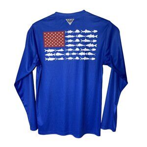 Columbia PFG Mens Long Sleeve Fishing Shirt S Blue Polyester
